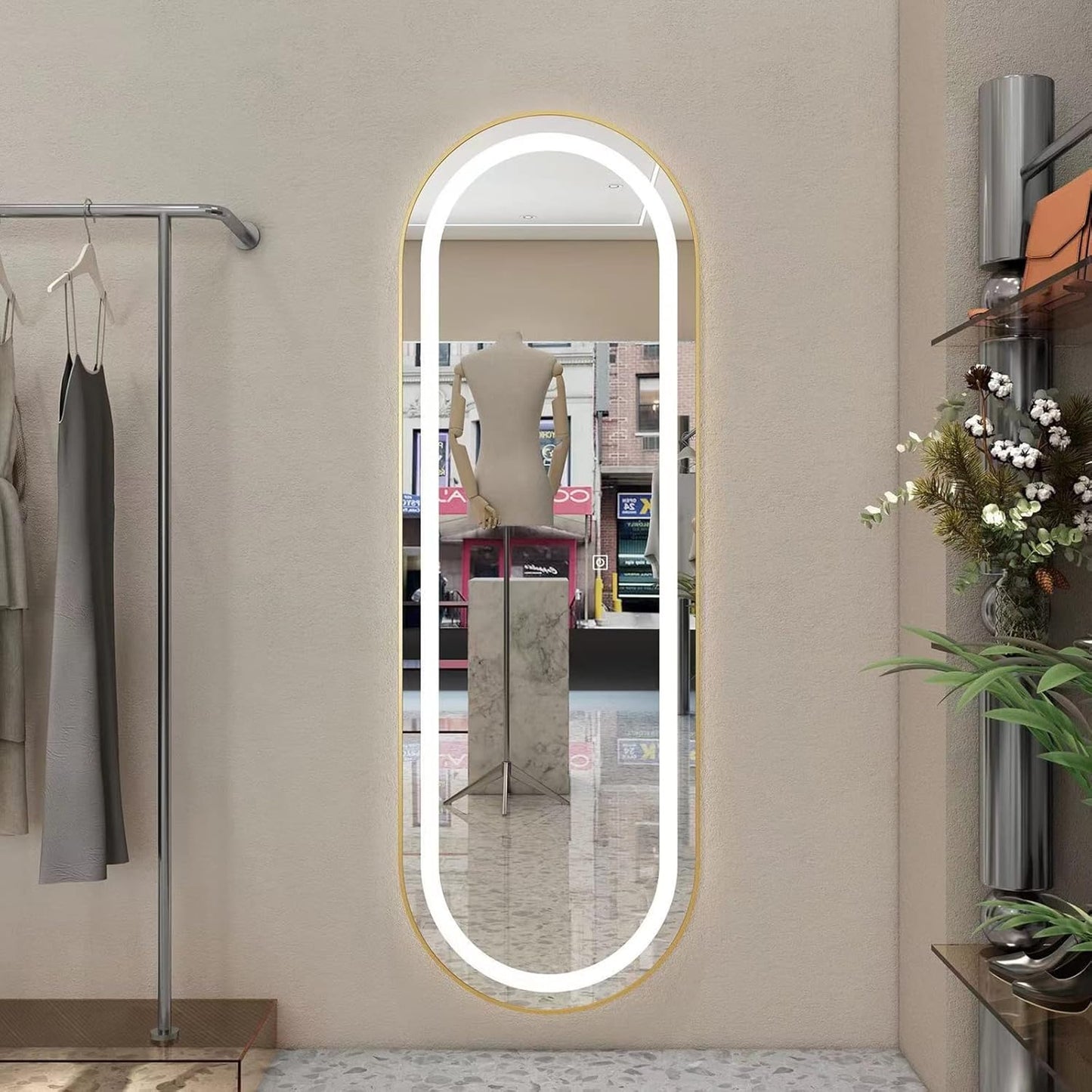 Espejo Pinterest ovalado con LED táctil – Emery 170x70 cm – ¡Oferta especial!