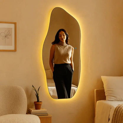 Espejo de cuerpo entero grande Lopazzi de algodón orgánico con LED de tacto cálido/frío, 115 x 60 cm – Oferta