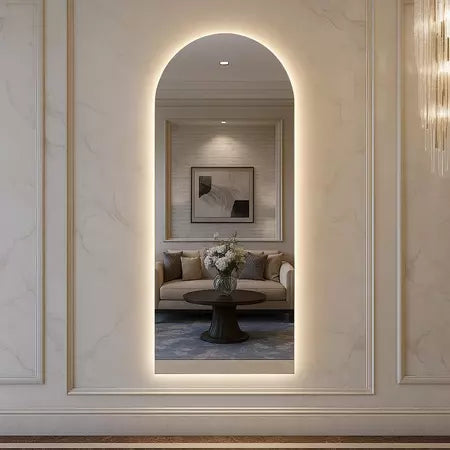 Espejo ovalado de Pinterest con base recta y LED de 150 cm / 170 cm – Oferta