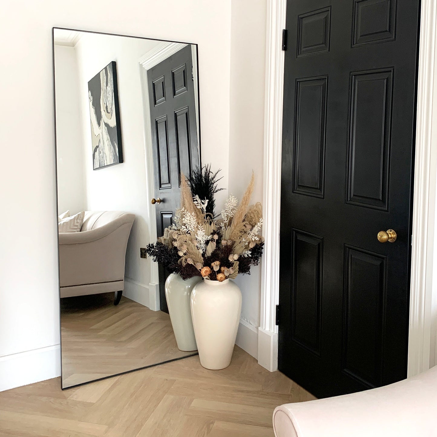 Xavril – Espejo rectangular grande de cuerpo entero, fabricado en metal negro, 179 cm x 80 cm.